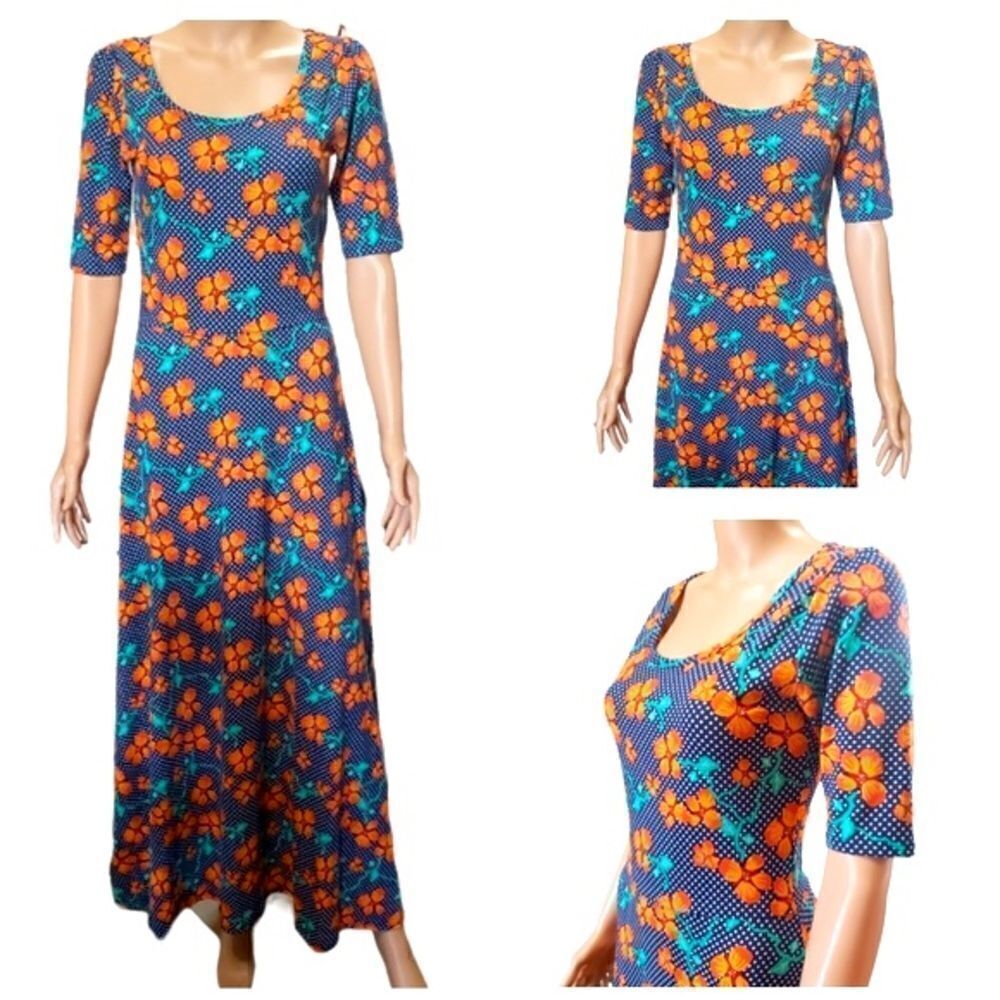 LuLaRoe Macy Polka & Floral Maxi Dress SMALL